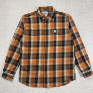 Carhartt Original Fit Plaid Flannel Shirt Mens M Brown Orange‎ Cotton Button Up
